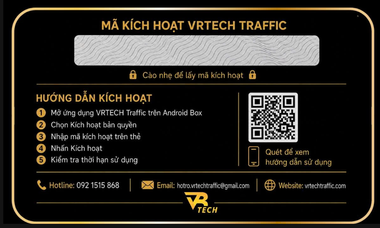 Mặt sau thẻ key VRTECH Traffic và vị trí mã kích hoạt